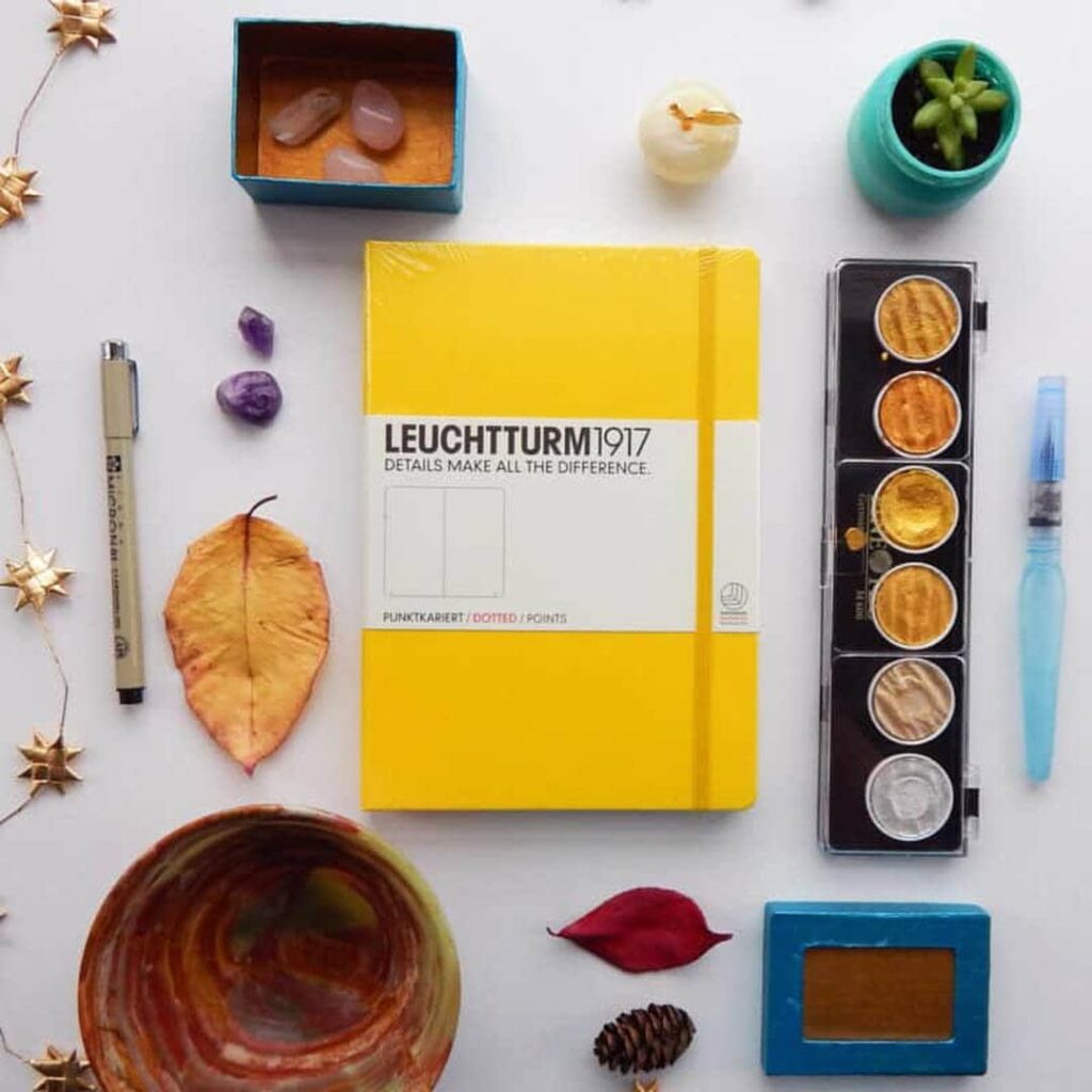image of flat lay photography using yellow journal