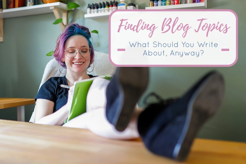 Image of Shelby sitting at her desk with her legs kicked up and journal in her lap with title graphic overlay.